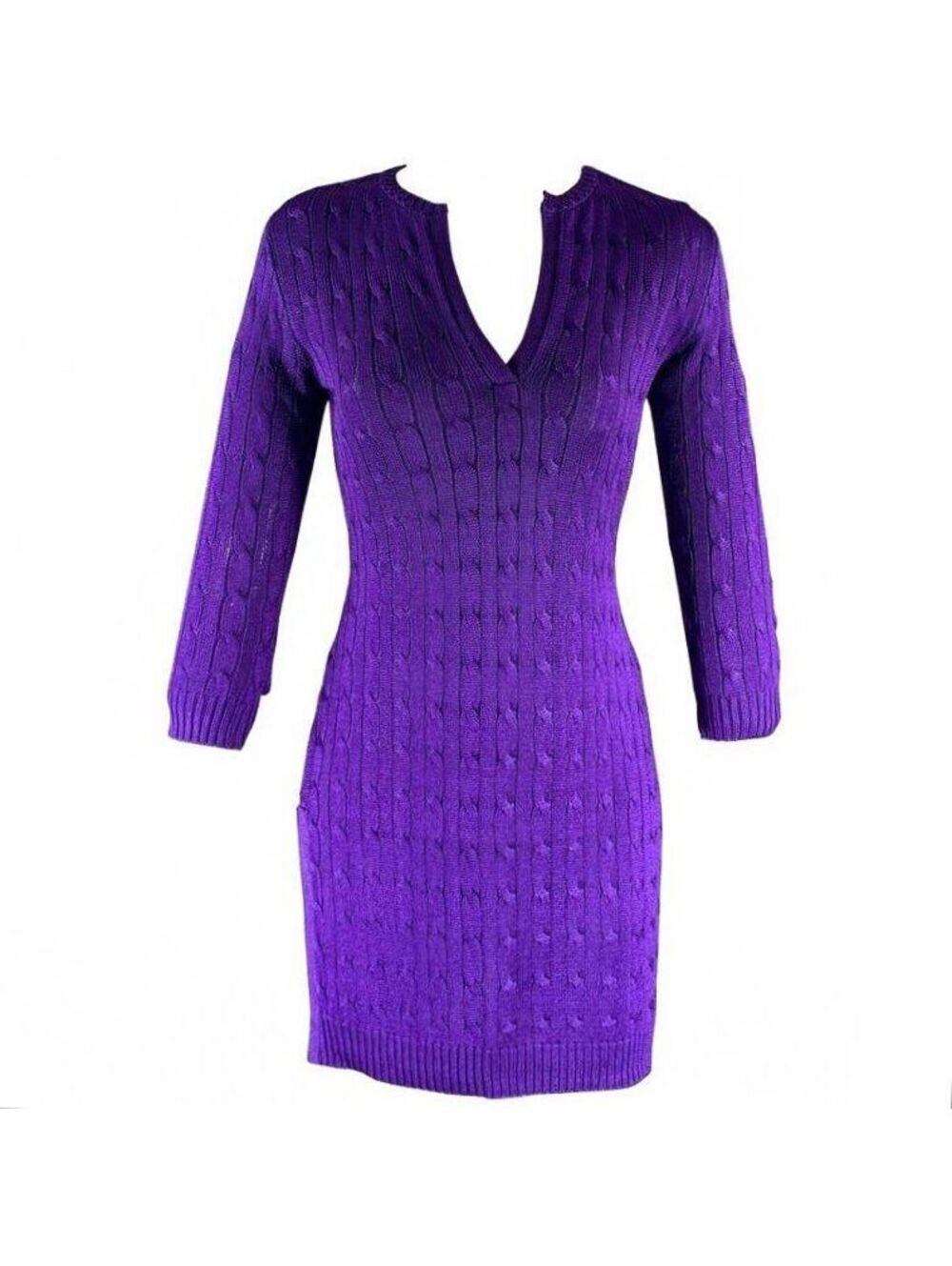 Ralph Lauren Black Label Silk Purple Knit Mini Dress V-Neck Sweater Tunic M - Picture 1 of 8